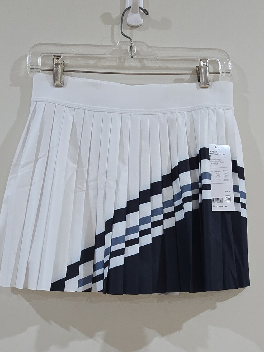Travel Athleta Match Point Pleated Colorblock Skort White/Blue/Black S Stretch - Picture 2 of 10